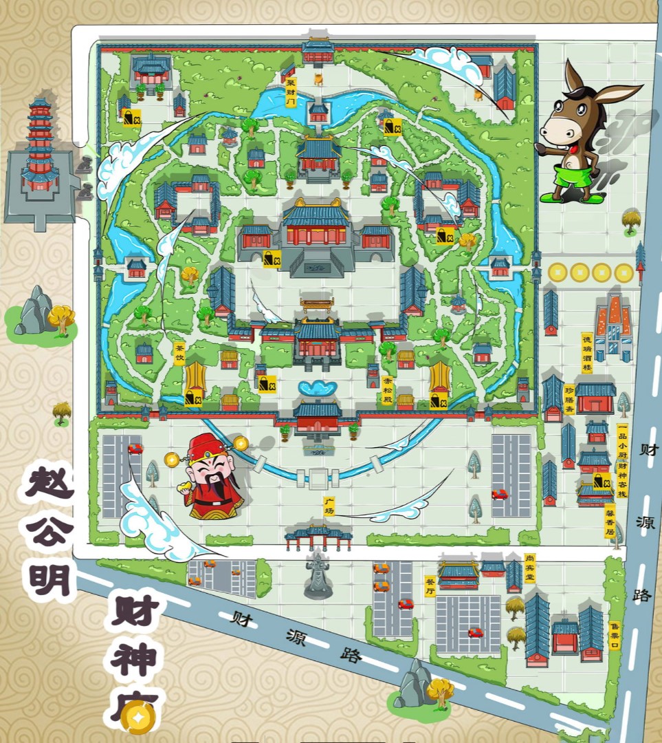 垫江寺庙类手绘地图
